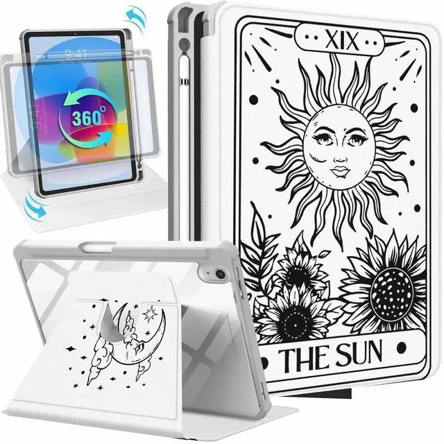 Main image of Uppuppy for iPad A16 Case - for iPad 10th Generation Case 10.9 Inch Women Cute Girls Sun Moon Pretty Girly Kawaii Aesthetic Unique Fashion Rotating Stand Folio Tablet Cover for Apple 10/11 2025