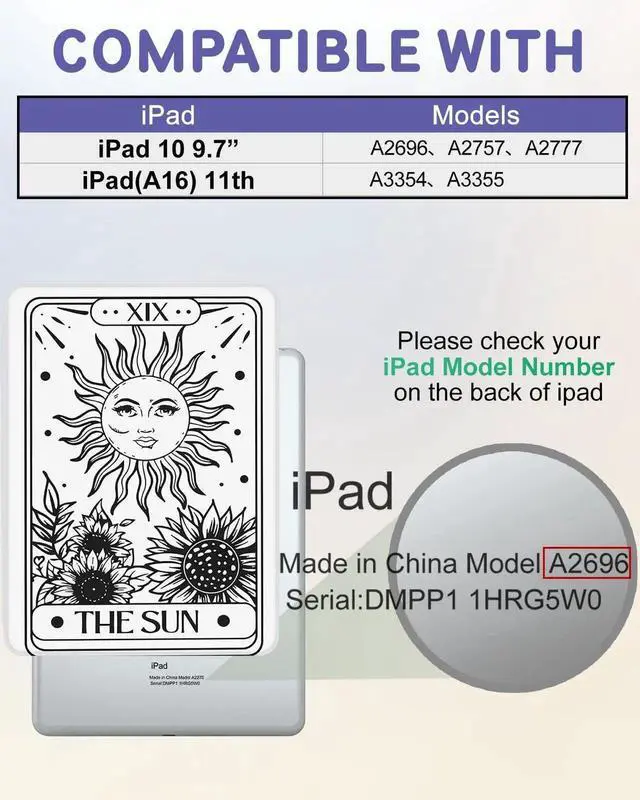 Alt view image 5 of 5 - Uppuppy for iPad A16 Case - for iPad 10th Generation Case 10.9 Inch Women Cute Girls Sun Moon Pretty Girly Kawaii Aesthetic Unique Fashion Rotating Stand Folio Tablet Cover for Apple 10/11 2025