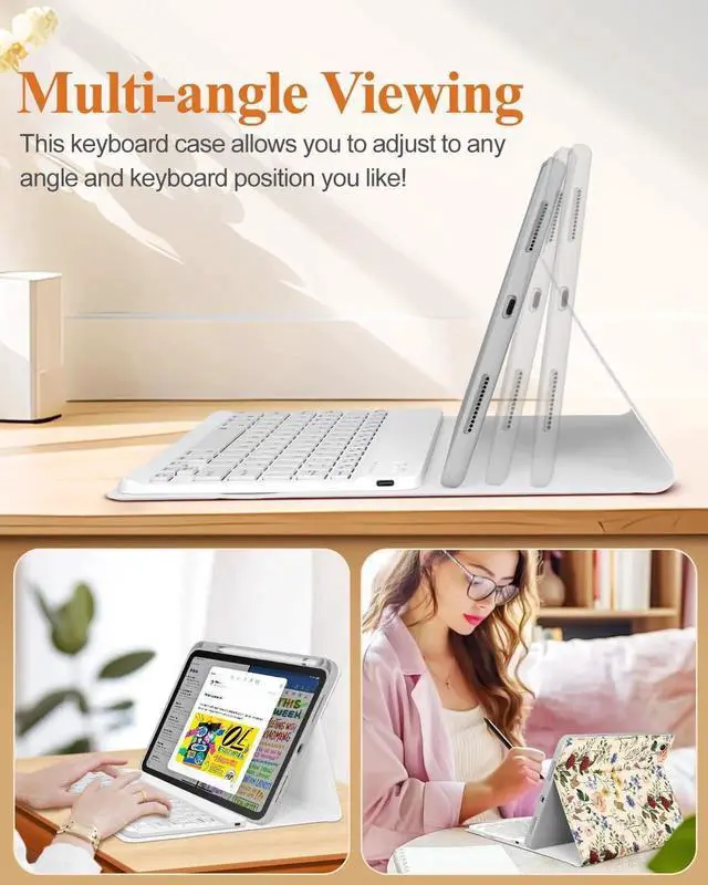 Alt view image 2 of 5 - Wazzasoft for iPad 10th Generation Case with Keyboard - for iPad A16 Cases Pencil Holder 10.9 Inch Cover Women Girls Cute Girly Floral Flower Design Funda for Apple Tablet 10th/11th gen