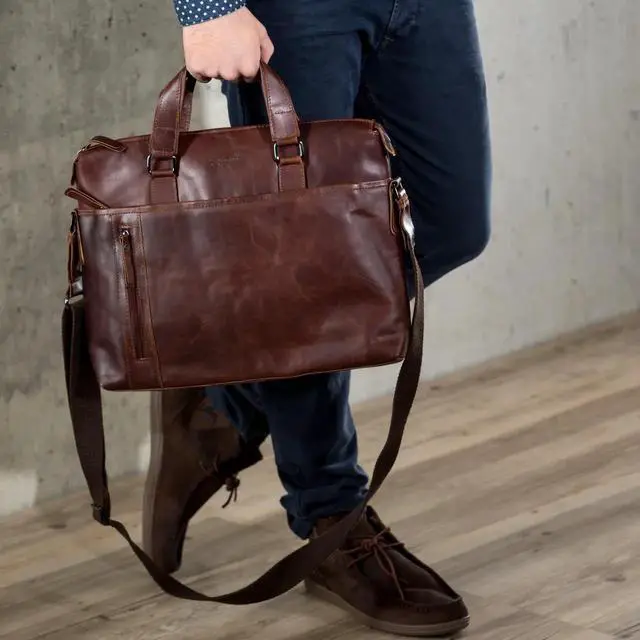 Alt view image 2 of 5 - BACCINI laptop bag 15" LEANDRO Large business briefcase leather bag Unisex brown