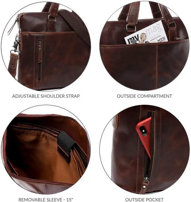 Alt view image 4 of 5 - BACCINI laptop bag 15" LEANDRO Large business briefcase leather bag Unisex brown