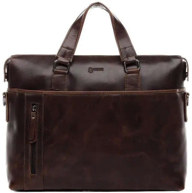 Alt view image 5 of 5 - BACCINI laptop bag 15" LEANDRO Large business briefcase leather bag Unisex brown