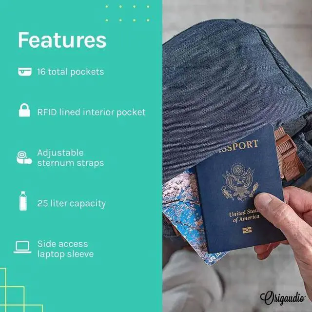 Alt view image 4 of 5 - Origaudio Presidio Laptop Backpack - Gaming or Work Bag - Holds 17-Inch Laptop with Convenient Side Access Pocket for Computer - 16 Total Pockets - Perfect for Traveling or Hiking - Blue