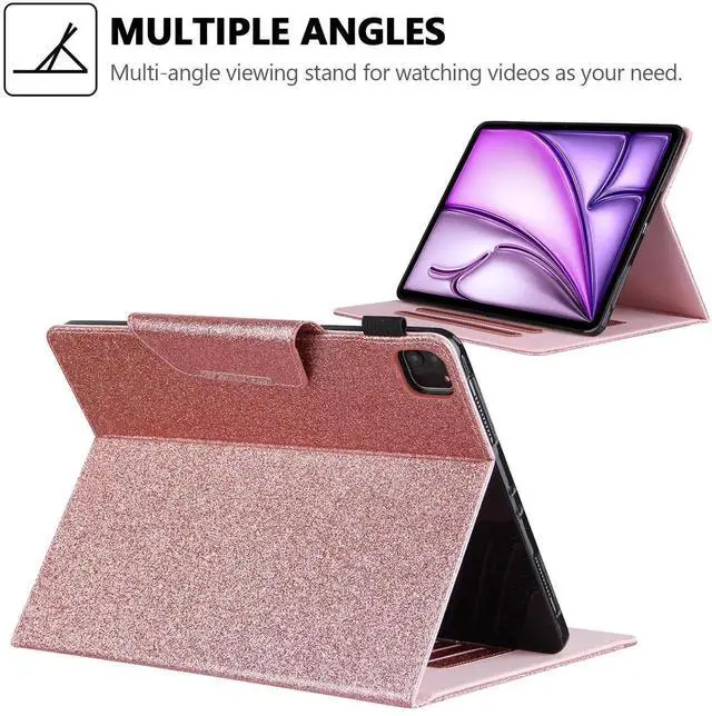 Alt view image 2 of 5 - Glitter Case for iPad Pro 12.9" 3rd/4th/5th/6th Gen & iPad Air 13" M2/M3, Techcircle Folio Stand Smooth Soft TPU Back Smart Cover with Pencil Holder & Card Pocket, Auto Sleep/Wake, Shiny Pink