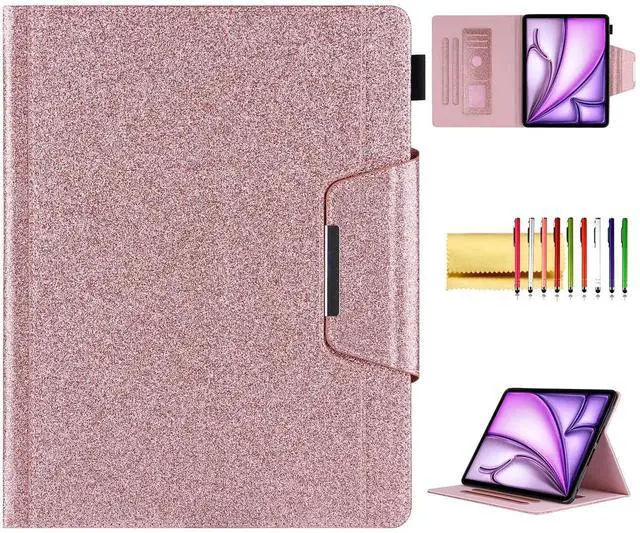 Main image of Glitter Case for iPad Pro 12.9" 3rd/4th/5th/6th Gen & iPad Air 13" M2/M3, Techcircle Folio Stand Smooth Soft TPU Back Smart Cover with Pencil Holder & Card Pocket, Auto Sleep/Wake, Shiny Pink