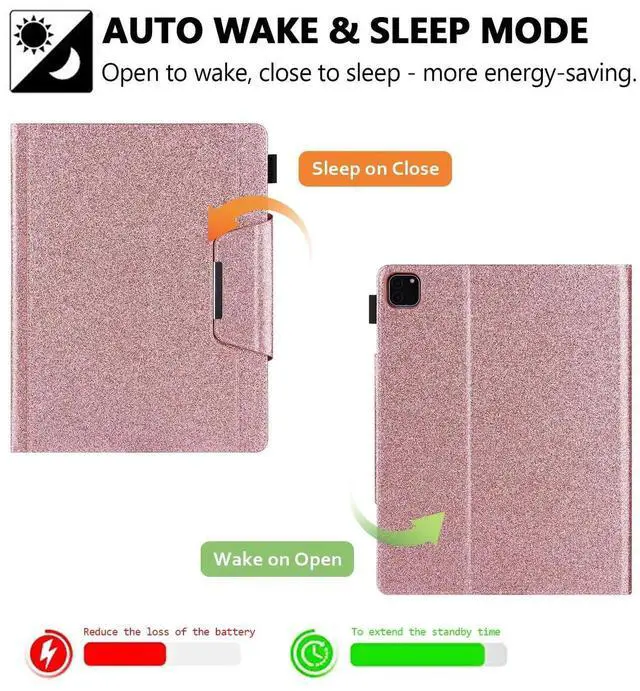 Alt view image 4 of 5 - Glitter Case for iPad Pro 12.9" 3rd/4th/5th/6th Gen & iPad Air 13" M2/M3, Techcircle Folio Stand Smooth Soft TPU Back Smart Cover with Pencil Holder & Card Pocket, Auto Sleep/Wake, Shiny Pink
