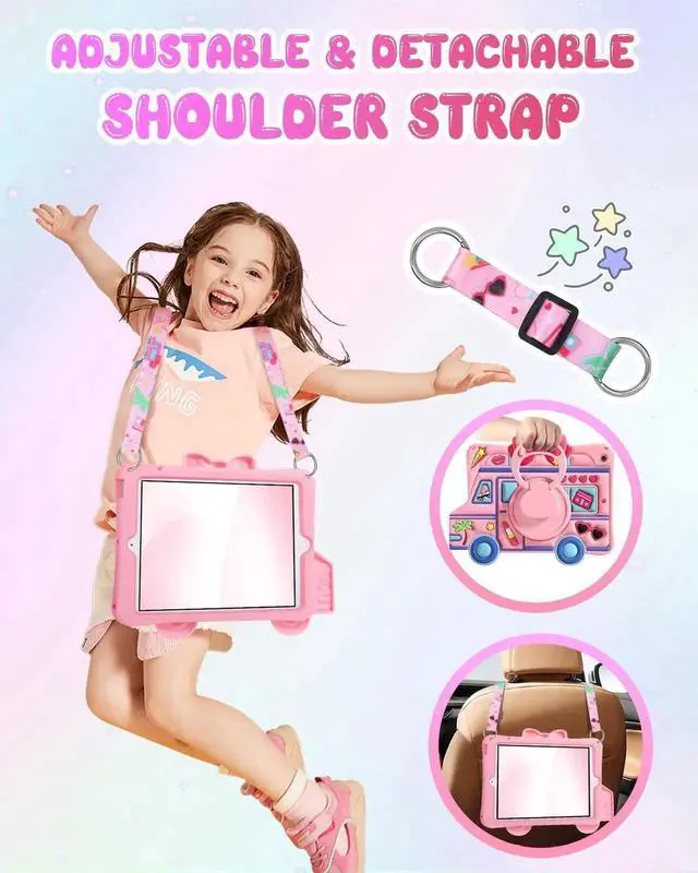 Alt view image 3 of 5 - LISEVO for iPad 9th/8th/7th Generation Case - for Girls Cute Girly Kawaii 3D Cartoon Design with Rotating Stand Handle & Shoulder Strap Silicone Cases for iPad 7/8/9th Gen 2019 2020 2021 10.2 Inch