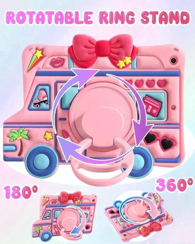 Main image of LISEVO for iPad 9th/8th/7th Generation Case - for Girls Cute Girly Kawaii 3D Cartoon Design with Rotating Stand Handle & Shoulder Strap Silicone Cases for iPad 7/8/9th Gen 2019 2020 2021 10.2 Inch