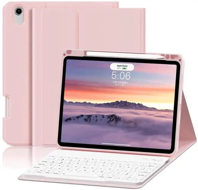 Main image of SQBEBS Case with Keyboard for iPad Air 11 inch M3/M2 (2025/2024), iPad Air 5th/4th Generation 10.9 inch (2022/2020), Detachable Bluetooth Keyboard, Stand Folio Cover with Pencil Holder, Light Pink