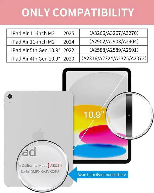 Alt view image 5 of 5 - SQBEBS Case with Keyboard for iPad Air 11 inch M3/M2 (2025/2024), iPad Air 5th/4th Generation 10.9 inch (2022/2020), Detachable Bluetooth Keyboard, Stand Folio Cover with Pencil Holder, Light Pink