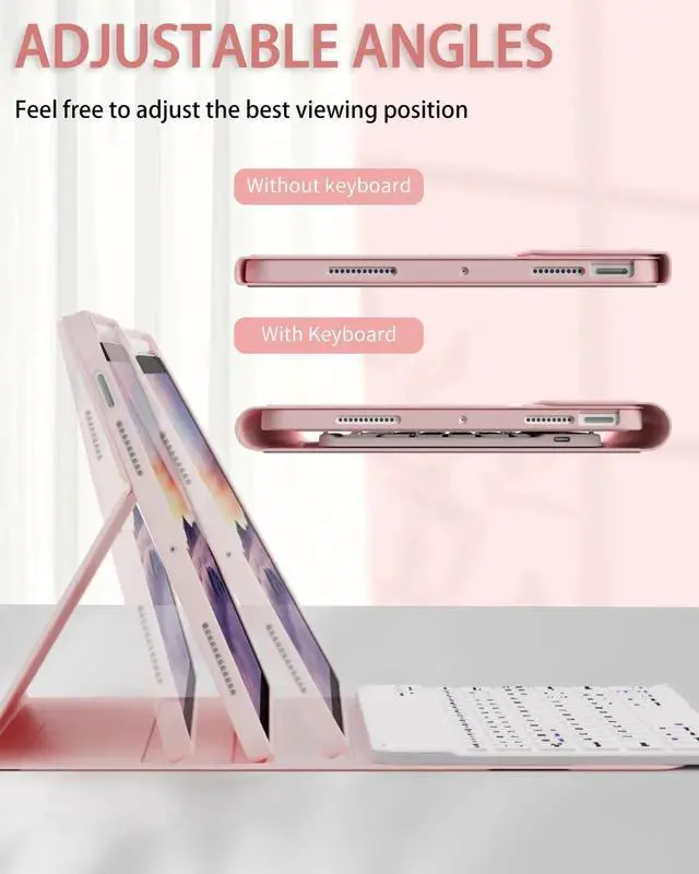 Alt view image 4 of 5 - SQBEBS Case with Keyboard for iPad Air 11 inch M3/M2 (2025/2024), iPad Air 5th/4th Generation 10.9 inch (2022/2020), Detachable Bluetooth Keyboard, Stand Folio Cover with Pencil Holder, Light Pink