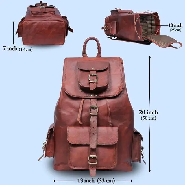 Alt view image 4 of 5 - ANUENT 20" Vintage Leather Backpack for Men and Women - Dark Brown Laptop and Travel Bag - Large Rucksack and Knapsack - Perfect for Business, Work, Leather Bookbag, (Brown)