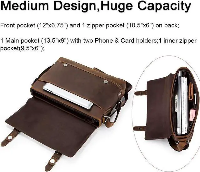 Alt view image 2 of 5 - Contacts Crazy Horse Leather Messenger Bag for Men 12 Inch Laptop Briefcase Computer Shoulder Bag Travel Business (Brown)