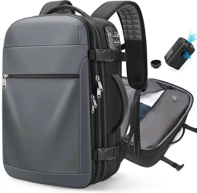 Main image of Vacuum Backpack Travel Expandable Compression Carry On Backpack with Vacuum Pump, Water-Resistant TSA Lock Travel Bag, 17" Laptop Backpack for Men Women, Business Airplane Flight Luggage, Grey