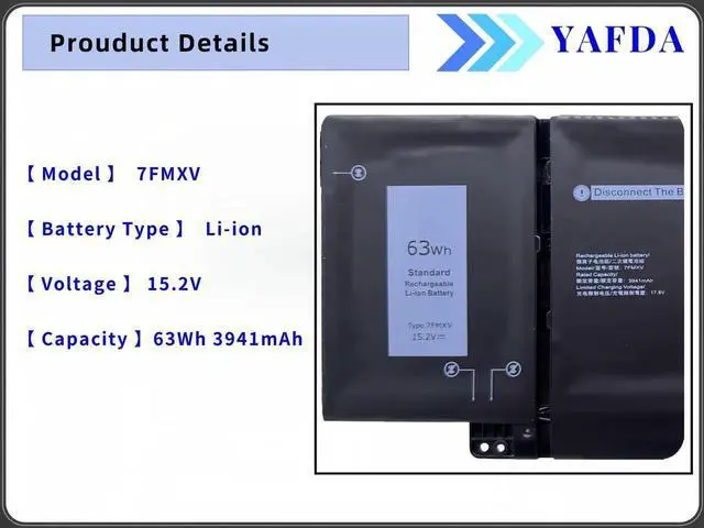 Alt view image 2 of 5 - Yafda 7FMXV New Laptop Battery Replacement for Dell Latitude 5320 7320 7420 7520 Latitude 5320 2-in-1 7320 2-in-1 7420 2-in-1 Series 0TN2GY TN2GY 9JM71 4M1JN 1PP63 HDGJ8 MHR4G 63Wh