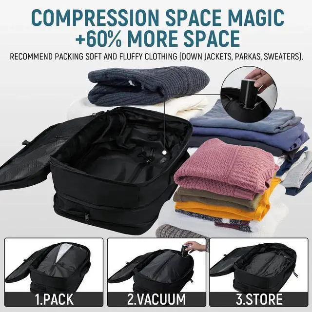 Main image of Dinictis Vacuum Seal Backpack 60L with Pump, Expandable Backpack with Vacuum Compression fits 17 inch Laptop, Waterproof Carry On Suitcase Luggage suit for Short Trip and Business-Black
