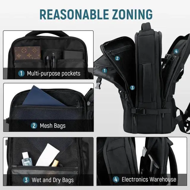 Alt view image 3 of 5 - Dinictis Vacuum Seal Backpack 60L with Pump, Expandable Backpack with Vacuum Compression fits 17 inch Laptop, Waterproof Carry On Suitcase Luggage suit for Short Trip and Business-Black