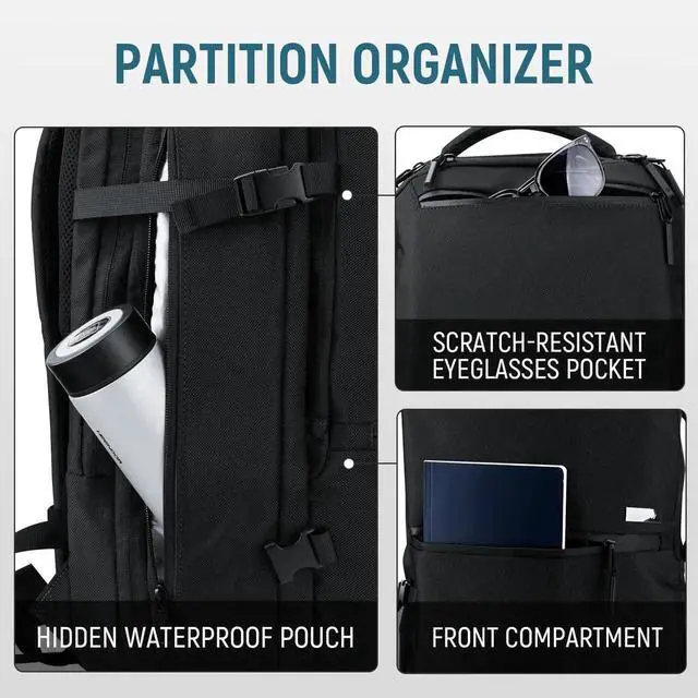 Alt view image 5 of 5 - Dinictis Vacuum Seal Backpack 60L with Pump, Expandable Backpack with Vacuum Compression fits 17 inch Laptop, Waterproof Carry On Suitcase Luggage suit for Short Trip and Business-Black