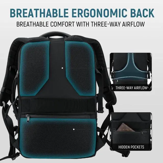 Alt view image 4 of 5 - Dinictis Vacuum Seal Backpack 60L with Pump, Expandable Backpack with Vacuum Compression fits 17 inch Laptop, Waterproof Carry On Suitcase Luggage suit for Short Trip and Business-Black