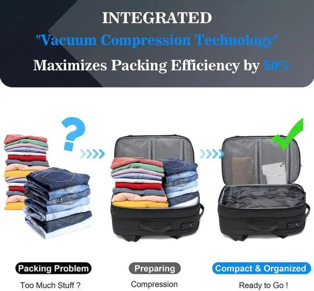 Alt view image 4 of 5 - RIFESI Vacuum Backpack Travel,60L Expandable Vacpack Backpack with Vacuum Pump, Water Resistant &TSA Lock, Easyvacpack Carry On Backpack Flight Approved Fits 17.3" Laptop, Blue