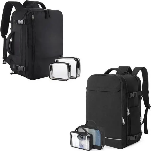 Main image of Sinaliy Large Travel Backpack for Women Men(Black & Black), 40L Carry On Backpack, 17 Inch Laptop Waterproof Casual Backpack, College Bookbag, Backpack for Women, as Person Item Flight Approved