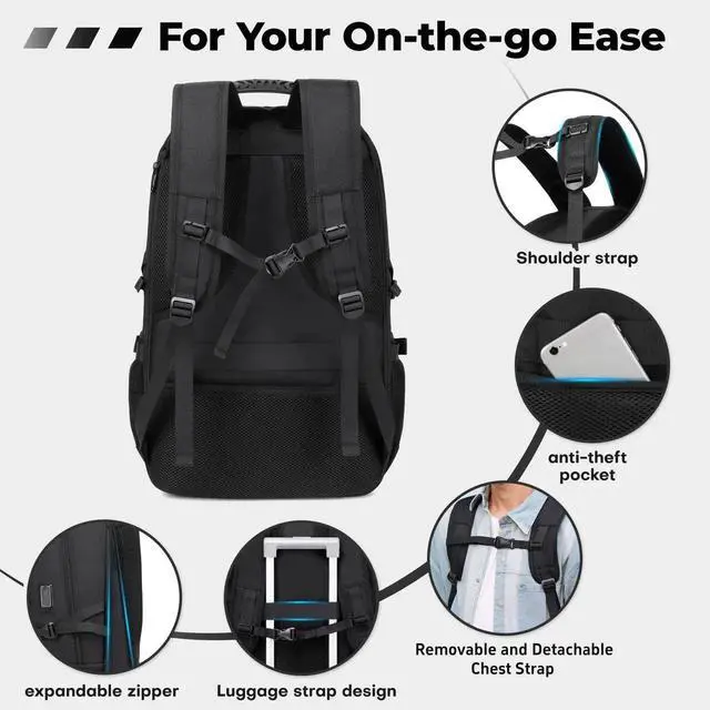 Alt view image 2 of 5 - 18.4 Inch Large Travel Backpack with Shoe Compartment,80L Water Resistant Anti Theft Backpacks with USB Charging Port,Carry on Flight Approved Laptop Bag Multiple Backpack (Fits above 5.91 ft height)