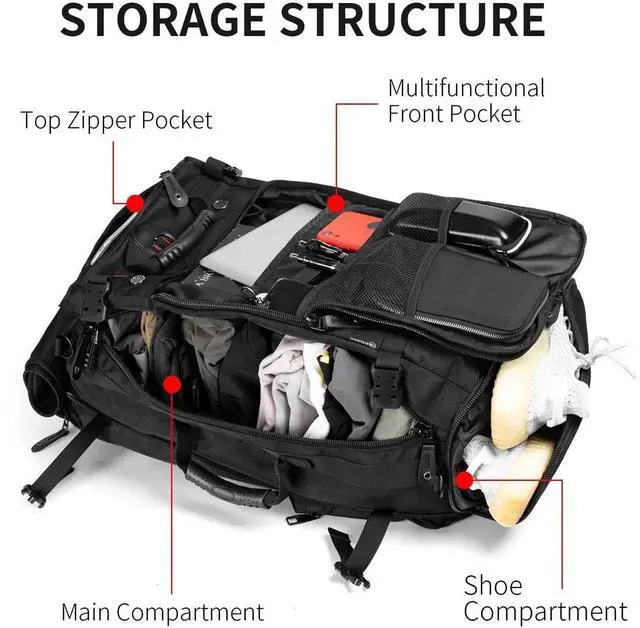 Alt view image 2 of 5 - YOUMIAN Travel Backpack Carry On Backpack Durable Convertible Duffle Bag Fit for 15.6 Inch Laptop for Men and Women hiking airplane shoes bag extendable three way uses multiple