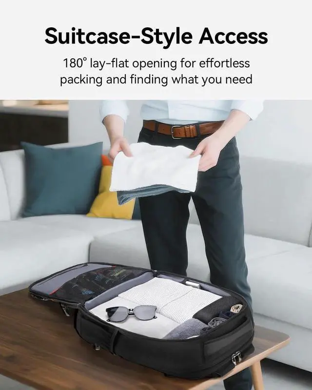 Alt view image 4 of 5 - CROSSGEAR Travel Backpack, 30-40L Expandable, 17.3 Inch Large Travel Laptop Backpack, TSA-Friendly Carry On Luggage Airline Approved, Multi-Pocket, Water Resistant Casual Daypack for Men