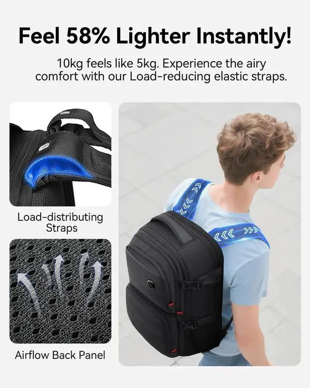 Alt view image 3 of 5 - CROSSGEAR Travel Backpack, 30-40L Expandable, 17.3 Inch Large Travel Laptop Backpack, TSA-Friendly Carry On Luggage Airline Approved, Multi-Pocket, Water Resistant Casual Daypack for Men