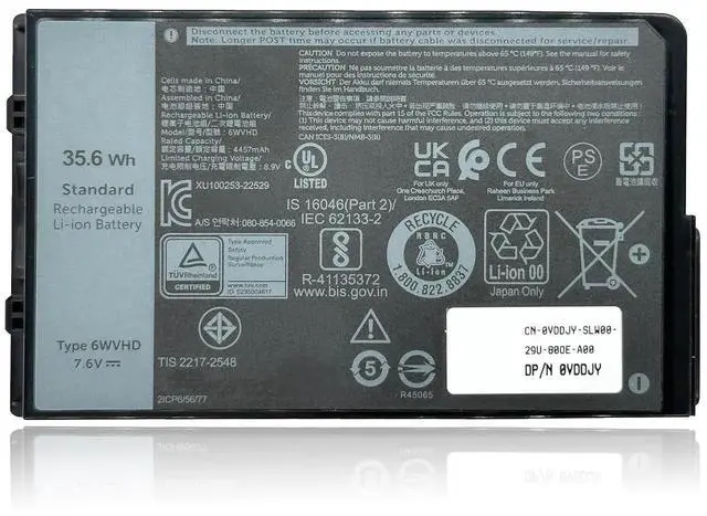 Main image of AOMKA 35.6Wh 6WVHD Laptop Battery Replacement for Dell Latitude 7230 Rugged Extreme Tablet T06H T06H001 Series Notebook FNW8F VDDJY 0VDDJY JM6CX 0JM6CX 451-BDDY 7.6V 4457mAh