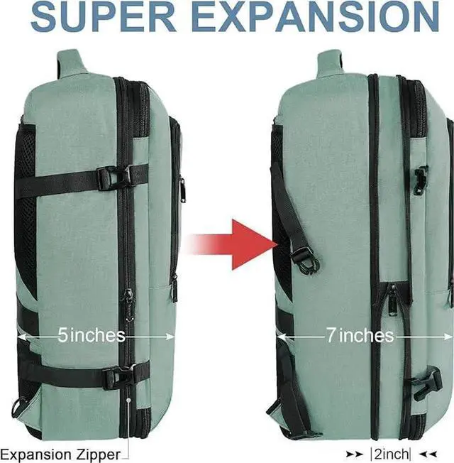 Alt view image 4 of 5 - Vancropak Travel Bag, Large 40L Carry on Backpack Airline Approved Expandable Suitcase Daypack, Water Resistant Travel Backpack Overnight Lightweight Luggage Weekender Bag for Flight Men Women, Cyan