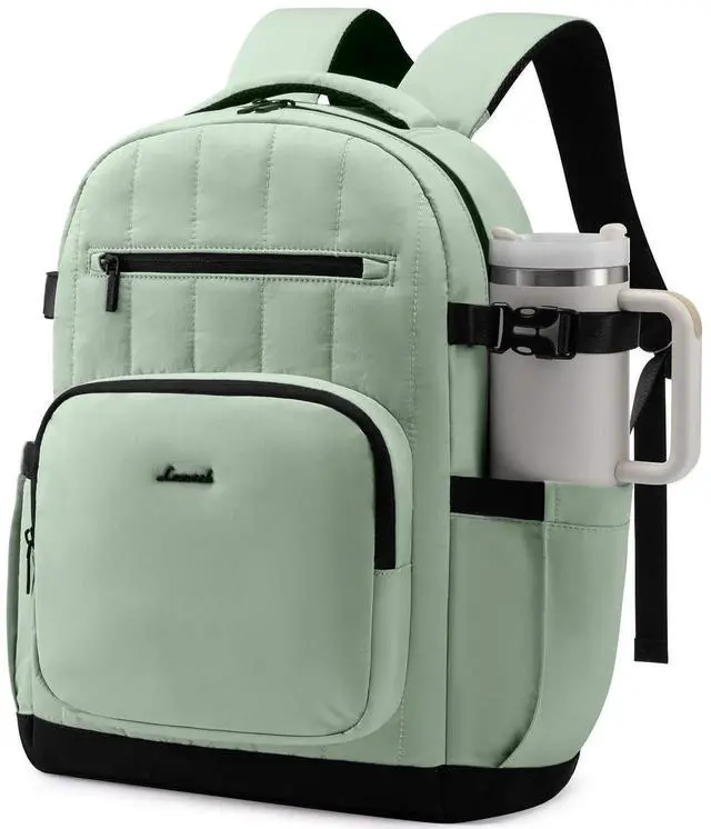 Main image of LOVEVOOK Laptop Backpack Women with Pouch Pocket for Large Capacity Cup,15.6 Inch Lightweight Puffer Computer Laptop Bag Travel Backpack Purse for Work College Teacher Personal Item,Mint Green-Black