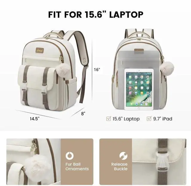 Alt view image 3 of 5 - LOVEVOOK School Backpack for Teen Girls, Student Backpack Purse for 14-16 Teenage, Cute Kid Bookbag, Back to School Backpacks Fit 15.6 Inch Laptop, Large College Travel Bag, Sky Blue