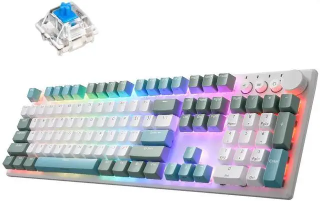 Main image of iRocks K74R Wireless RGB Illuminated Mechanical Gaming Keyboard, Hot-Swappable Switches, Easy-to-Clean Floating Design, PBT 107 Keys NKRO, Detachable USB-C Cable - Island Blue (Blue Switches)