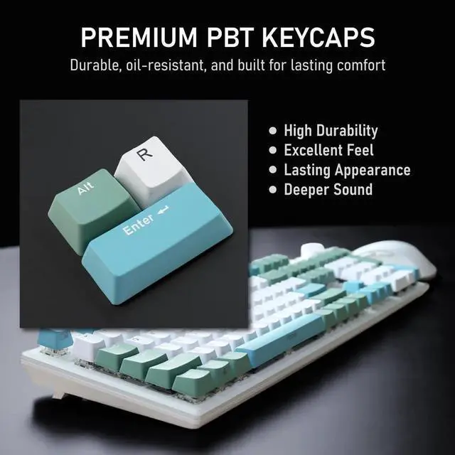 Alt view image 3 of 5 - iRocks K74R Wireless RGB Illuminated Mechanical Gaming Keyboard, Hot-Swappable Switches, Easy-to-Clean Floating Design, PBT 107 Keys NKRO, Detachable USB-C Cable - Island Blue (Blue Switches)