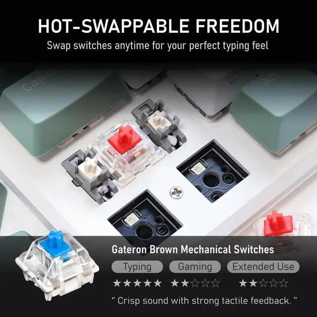 Alt view image 2 of 5 - iRocks K74R Wireless RGB Illuminated Mechanical Gaming Keyboard, Hot-Swappable Switches, Easy-to-Clean Floating Design, PBT 107 Keys NKRO, Detachable USB-C Cable - Island Blue (Blue Switches)