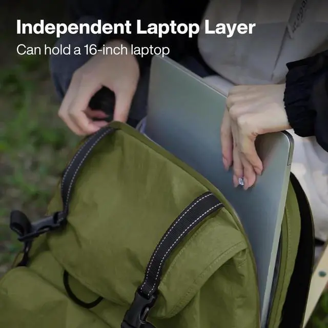 Alt view image 2 of 5 - mixi Travel Backpack for Women Men, 18 Inch Carry On Laptop Backpack Flight Approved fits 16'' Laptop, Lightweight Waterproof Hiking Backpack Travel Outdoor Business Casual Daypack, Jungle Green