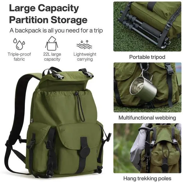Alt view image 3 of 5 - mixi Travel Backpack for Women Men, 18 Inch Carry On Laptop Backpack Flight Approved fits 16'' Laptop, Lightweight Waterproof Hiking Backpack Travel Outdoor Business Casual Daypack, Jungle Green