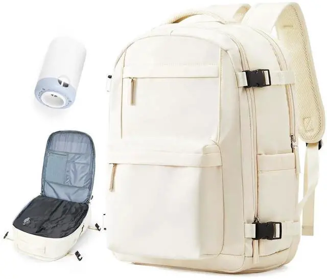 Main image of Vacuum Travel Backpack with Pump for Women,Personal Item Carry on Backpacks Flight Approved 18x14x8 inches for Men,Laptop Waterproof Work Compression bags Casual Daypack. Beige