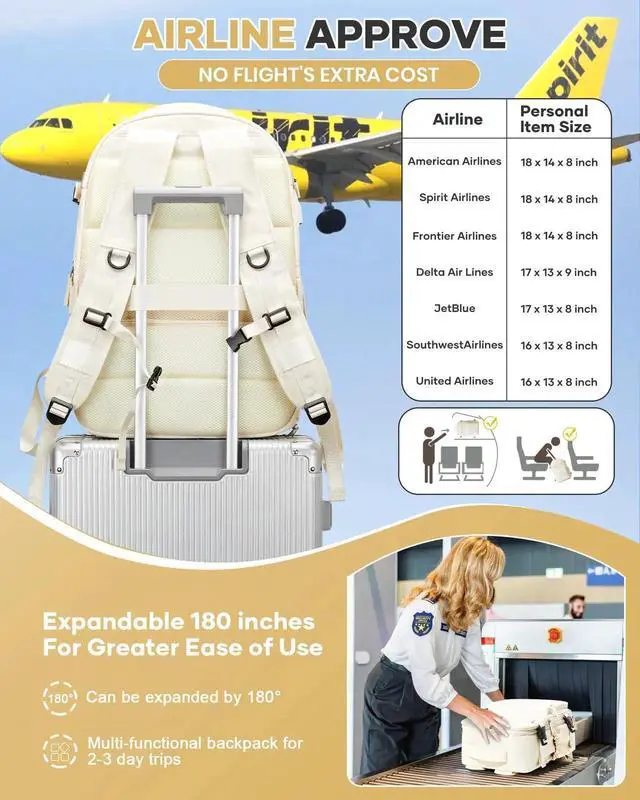 Alt view image 3 of 5 - Vacuum Travel Backpack with Pump for Women,Personal Item Carry on Backpacks Flight Approved 18x14x8 inches for Men,Laptop Waterproof Work Compression bags Casual Daypack. Beige