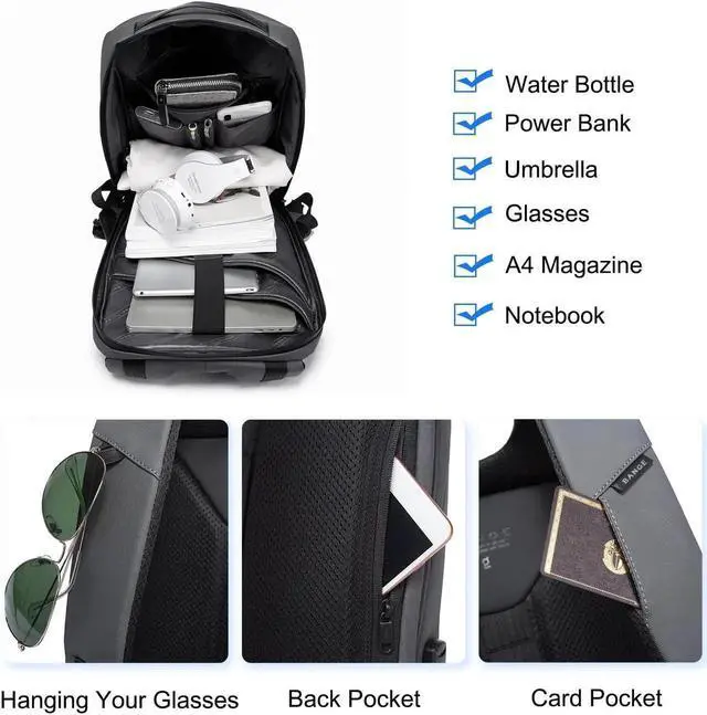 Alt view image 5 of 5 - FANDARE Anti-Theft Backpack Business Daypacks fits 15.6 Inch Laptop Travel Large Backpack with USB Charging Port Waterproof Computer Bag Bookbag for Women Men Notebook Black