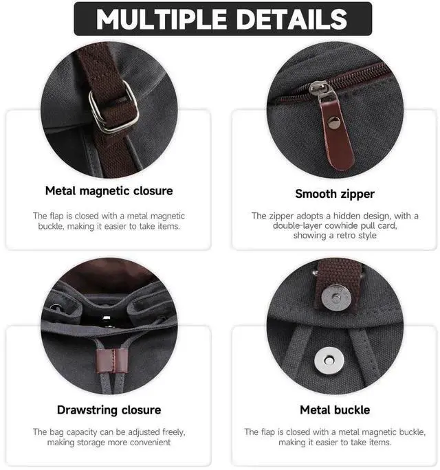 Alt view image 3 of 5 - Vintage Canvas Backpack for Men 30L Durable Travel Backpack with 17.3 Inch Laptop Compartment Drawstring and Magnetic Closure Mens Daypack Backpacks for College, Hiking, Commute, BusinessNavy, 30L