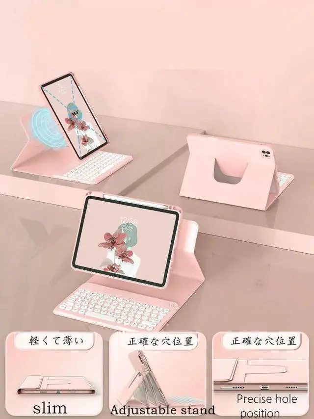 Alt view image 3 of 5 - GOOVEN Keyboard case for iPad 9th 8th 7th Gen 10.2 inchwith Mouse 360° Rotating Kickstand Magnetic Detachable Bluetooth Keyboard Folio case Clear Back Cover Built-in Pen Holder (PinkRound Key )