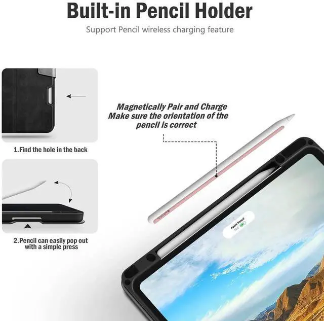 Alt view image 2 of 5 - Antbox Case for iPad Pro 12.9'' 6th Generation (2022) 5th/4th/3rd Generation (2021/2020/2018), Built-in Pencil Holder Auto Sleep/Wake Function PU Leather Smart Cover (Black)