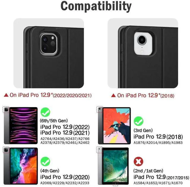 Alt view image 3 of 5 - Antbox Case for iPad Pro 12.9'' 6th Generation (2022) 5th/4th/3rd Generation (2021/2020/2018), Built-in Pencil Holder Auto Sleep/Wake Function PU Leather Smart Cover (Black)