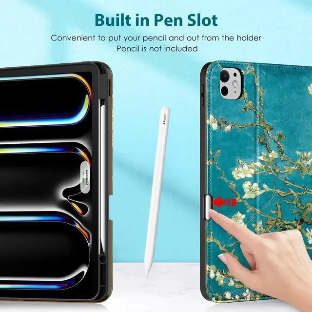 Alt view image 2 of 5 - DTTO for iPad Pro 13 Inch Case with Keyboard M5/M4 2025/2024, 7 Colors Backlit Wireless Detachable Keyboard Premium Leather Folio Cover with Pencil Holder & Pocket, Blossom