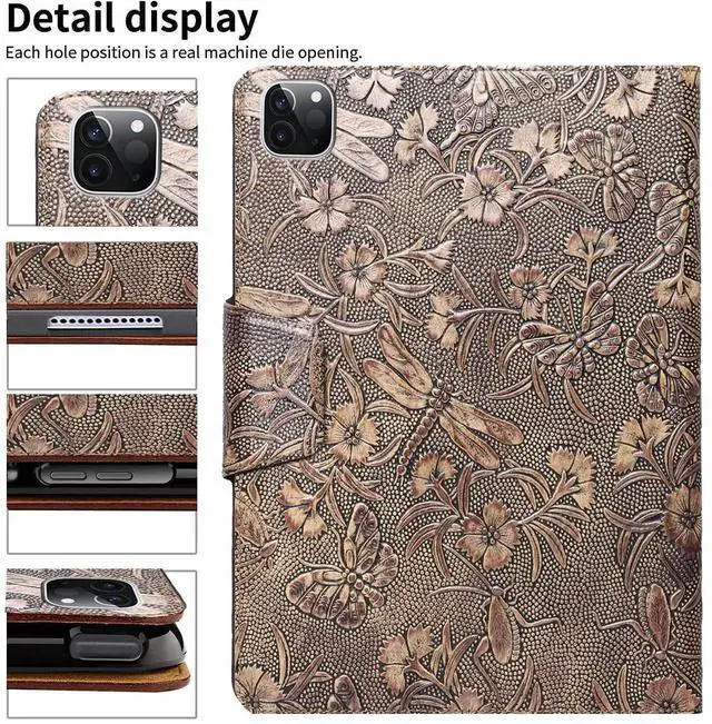 Alt view image 5 of 5 - Gexmil Case for iPad Pro 11 Inch,4th/3rd/2nd/1st Generation(2022/2021/2020/2018) Genuine Leather Cover with Pencil Holder,Cowhide Folio Cover,Auto Sleep/Wake Anti Slip,Butterfly Pattern