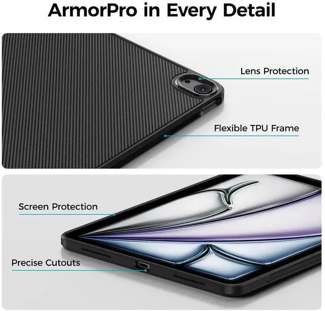 Alt view image 2 of 5 - BENKS ArmorPro Case for iPad Air 11 Inch (M3/M2) 2025/2024 & iPad Air 10.9 Inch (5/4th Gen) 2022/2020, Slim Shockproof Cover with Pencil Holder, Supports Apple Pencil Charging, Dupont Kevlar Made