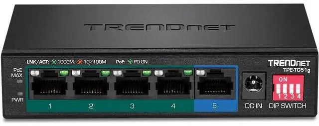 Alt view image 3 of 3 - TRENDnet 5-Port Gigabit PoE+ Switch, Camera DIP Switch extends PoE+ 200m (656 ft.), 60W PoE Budget,Lifetime Protection, Black, TPE-TG51g
