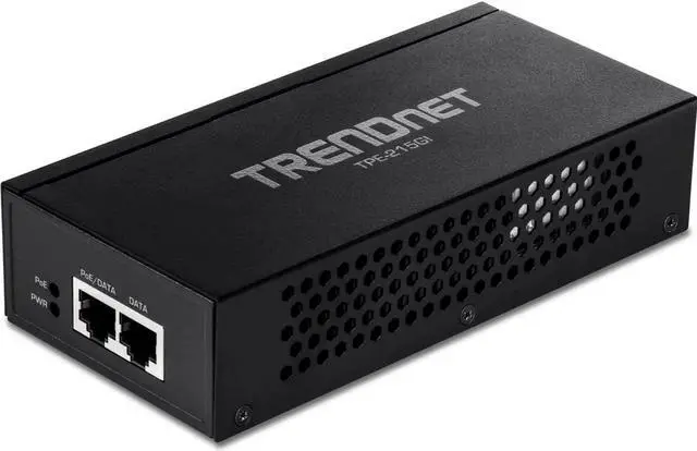 Main image of TRENDnet 2.5G PoE+ Injector, TPE-215GI, PoE (15.4W) or PoE+ (30W), Converts a Non-PoE Port to a PoE+ 2.5G Port, 2.5GBASE-T Compliant, Integrated Power Supply, Network a PoE Device Upto 100m, Black